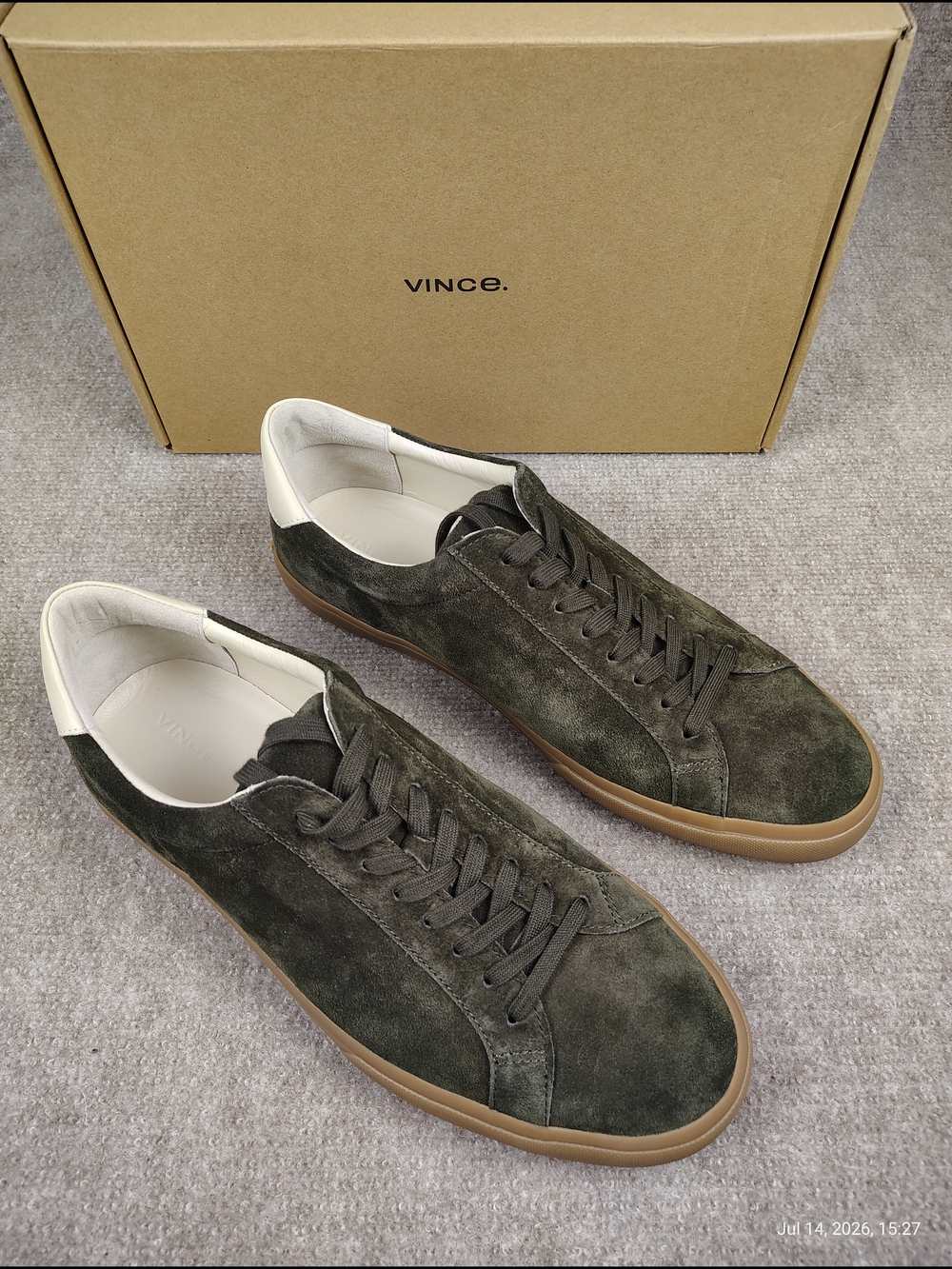 Men's Vince Fulton Eden SU Olive Suede Sneakers Shoes Size 12M US